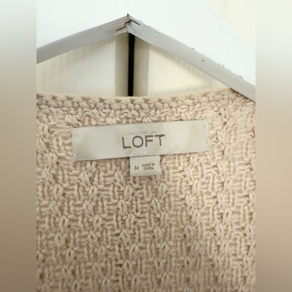 LOFT Tan Cream Knit Open Front Cardigan Short Sleeve Shrug Sweater Size Medium - Picture 4 of 6